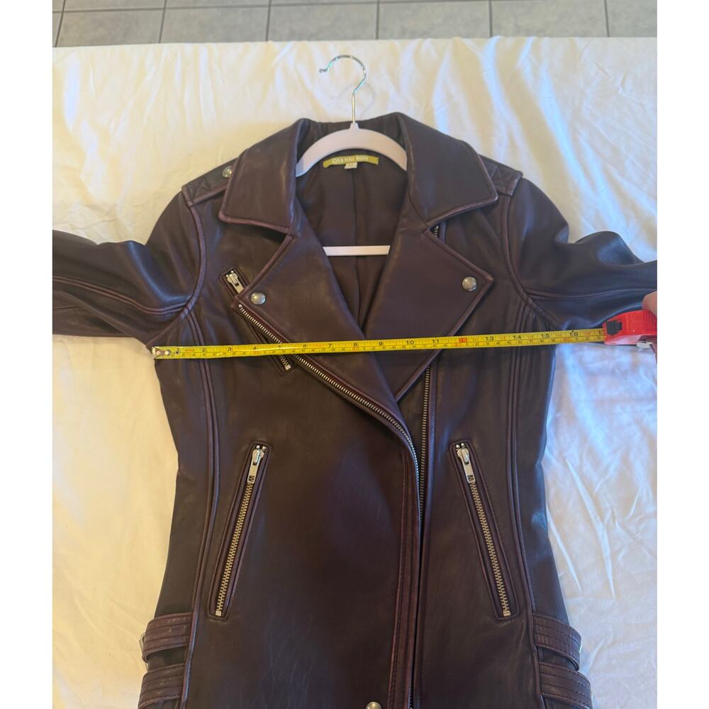 Gianni Bini Women's Genuine Leather Moto Plum Jacket Zip Snap Buckles Sz XS - Picture 5 of 7